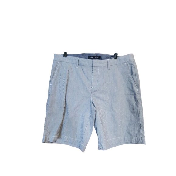 Tommy Hilfiger Womens Light Blue Striped Chino Shorts Size 10 Cotton Blend Casua - Picture 1 of 3